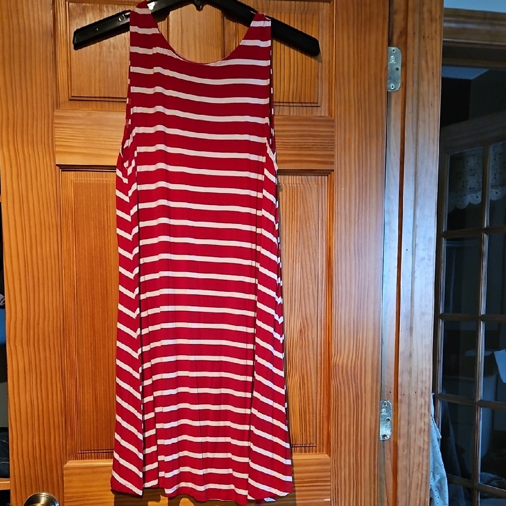 Old Navy Red and White Striped Midi Dress